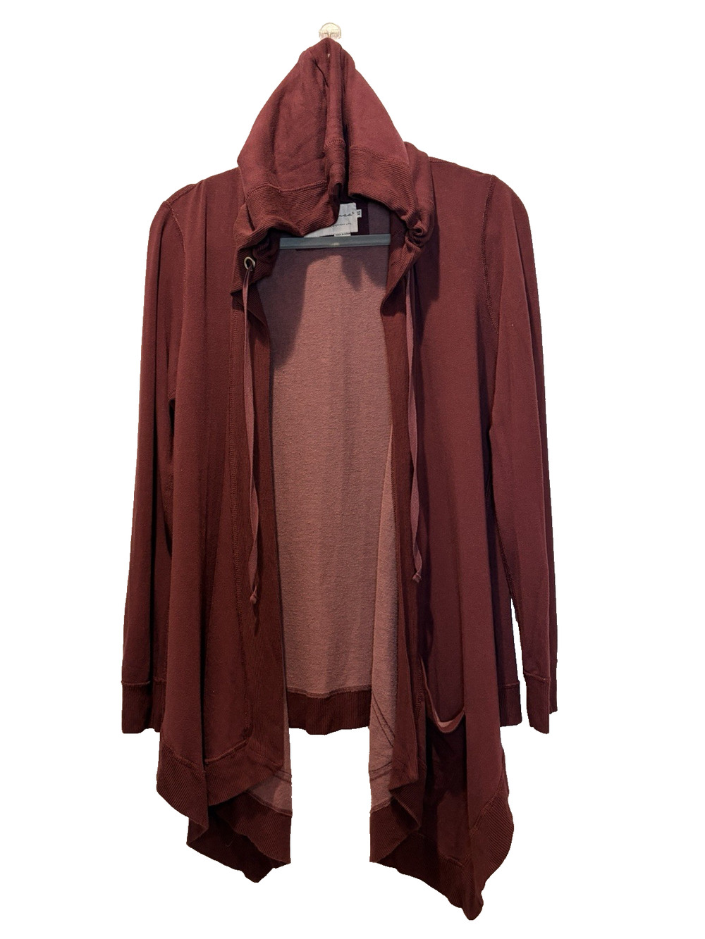 Evy's Tree The Nicole Open Front Sweatshirt Hooded Cardigan Wine Soft Womens XS
